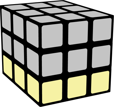 Grey Rubik's cube with a yellow bottom layer indicating that the first layer is solved