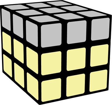 Grey Rubik's cube with a yellow and middle layer indicating that the first and second layer is solved