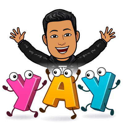 Cartoon of Noob Cuber smiling and hands up in the air, behind large text saying 'YAY'